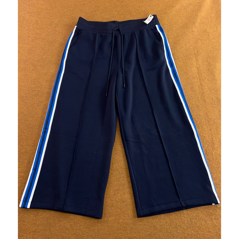 Talbots Womens PXL Navy AirKnit Stretch Side Stripe Travel Wide Leg Pants NWT